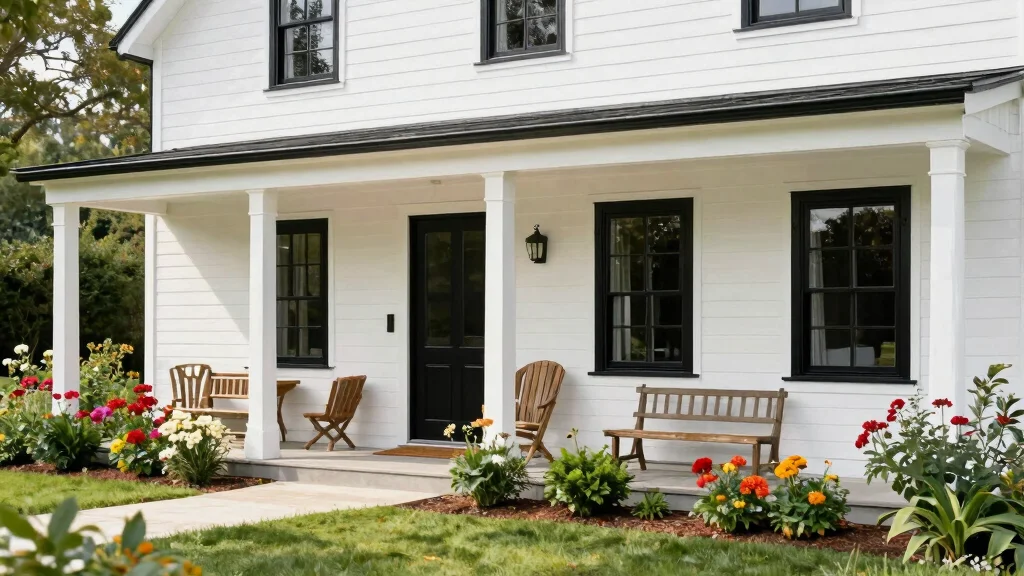 8 White Farmhouse Exterior Ideas with Black Windows