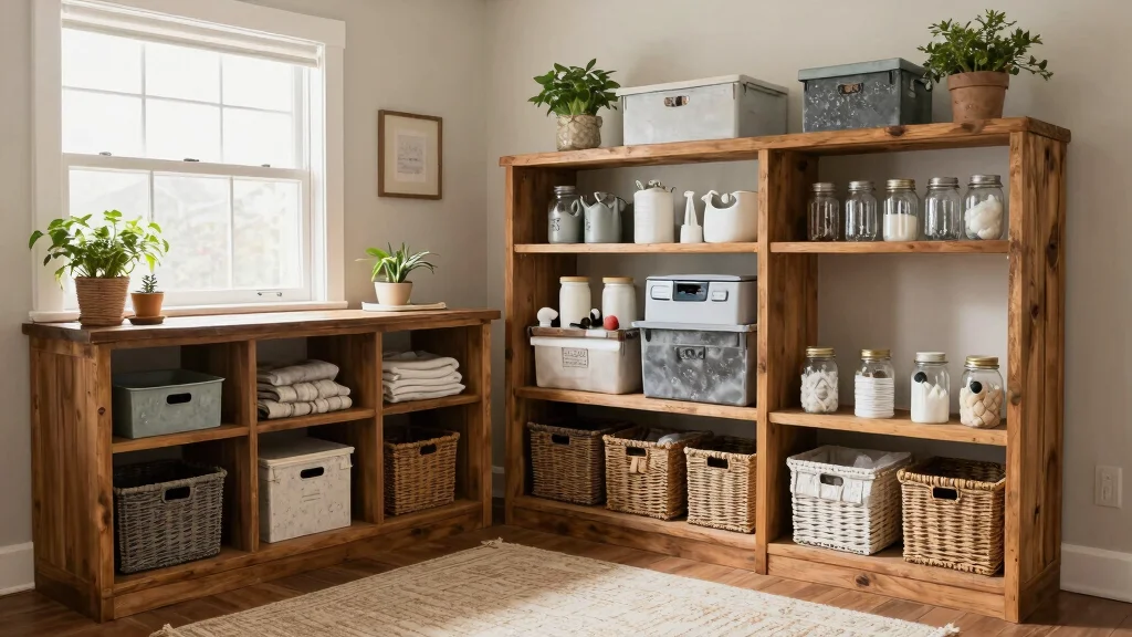 9 Farmhouse Laundry Room Shelf and Storage Ideas